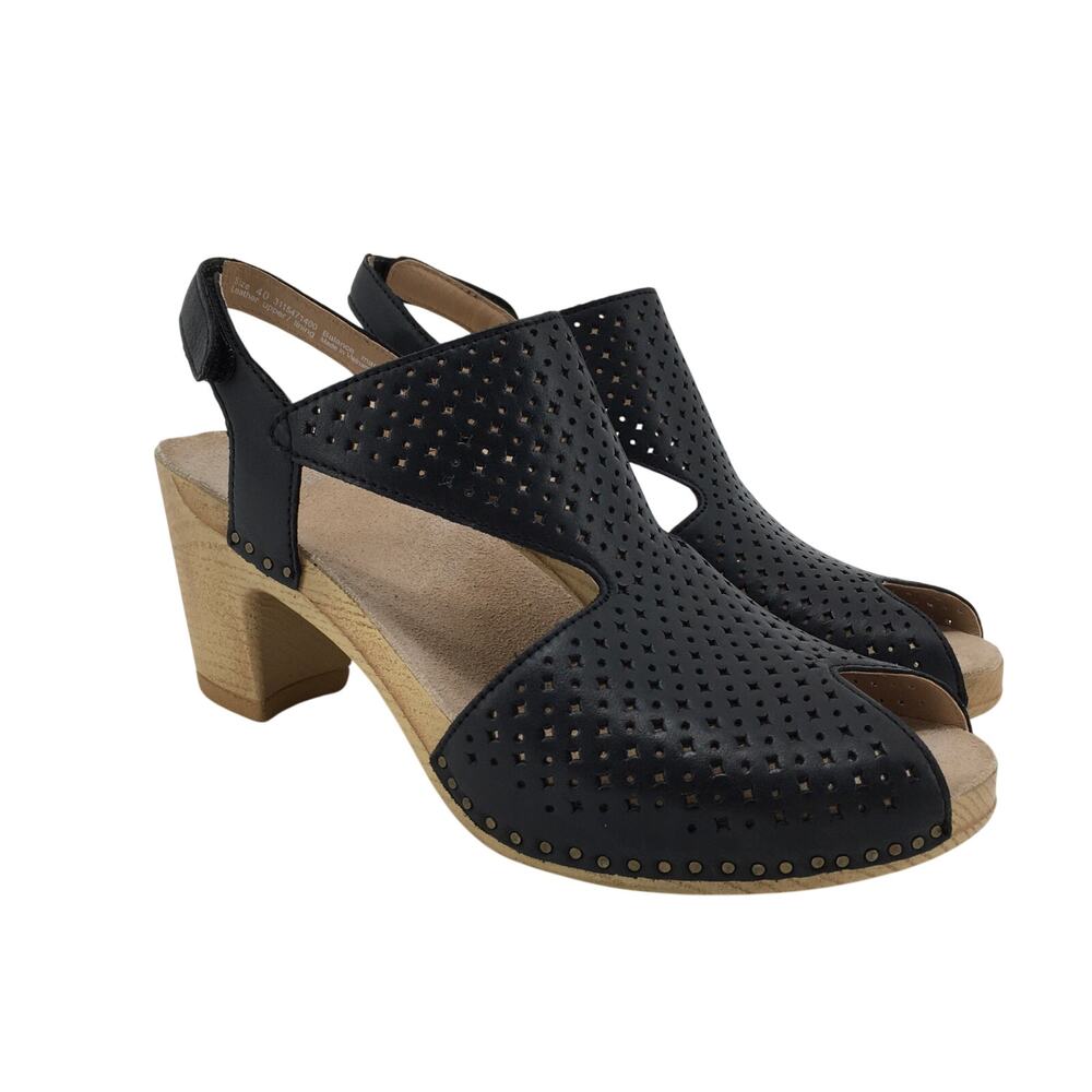 Dansko Teagan Heeled Slingback Sandals Womens 40 9.5-10 Black Minimalist Boho